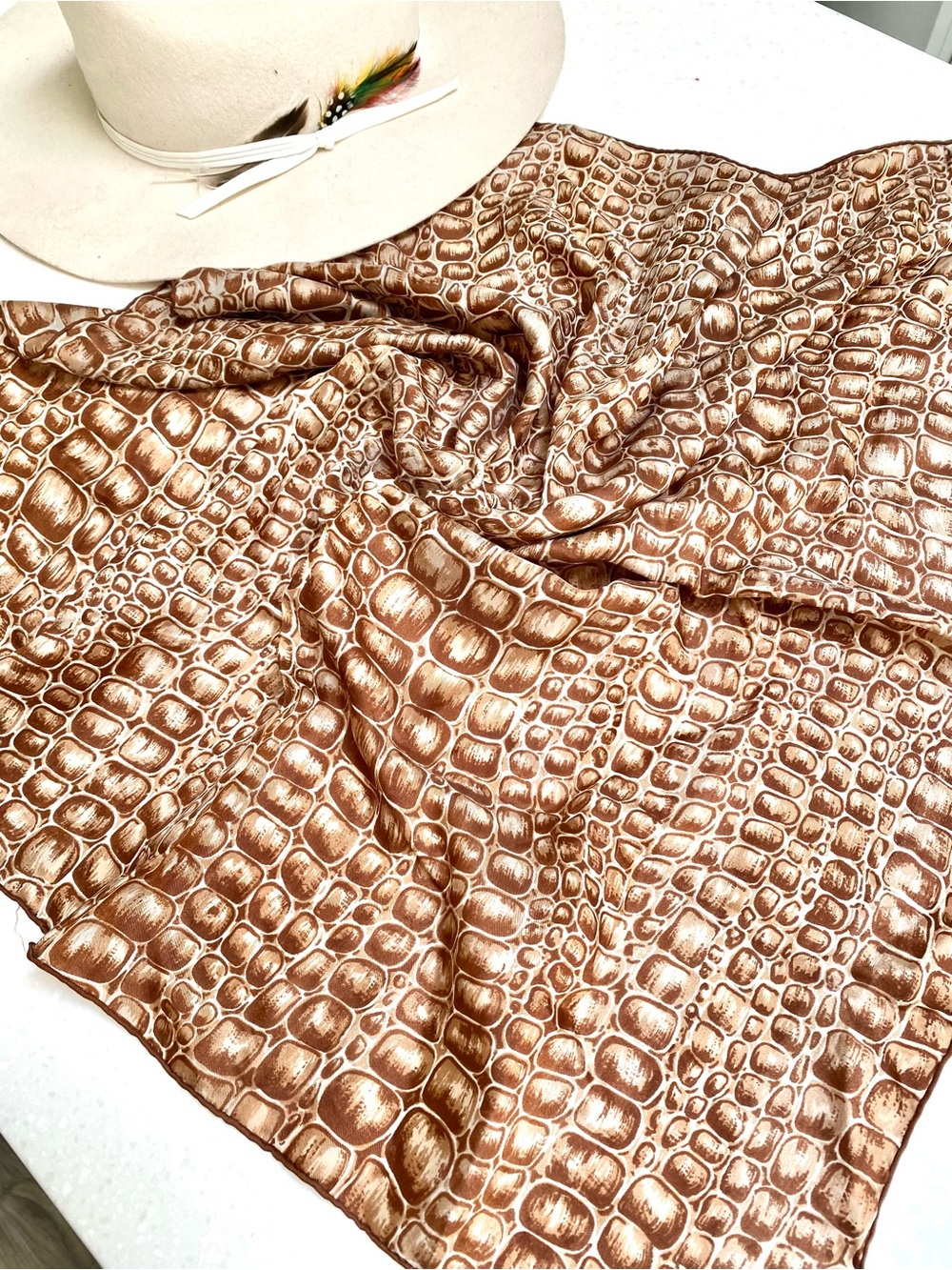Crocodile SILK blend boho animal scarf/wrap w resort vacation vibe